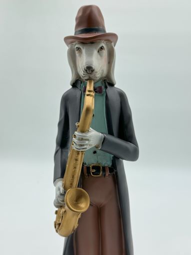 Керамична Статуетка на Куче саксофонист - Игра на Звуци и Изкуство