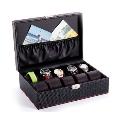 Кутия за съхранение на часовници от карбонова еко кожа за 10 часовника